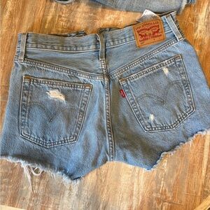 Levi's Light Wash Frayed Denim Cutoff Shorts